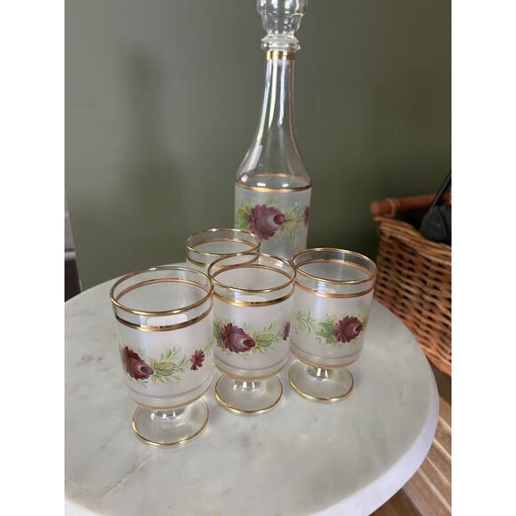 Unbranded Other - Hand Painted Decanter And 4 Glasses